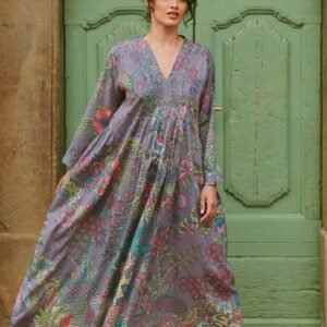 Boho Garden Grey Pinch Pleat Dress